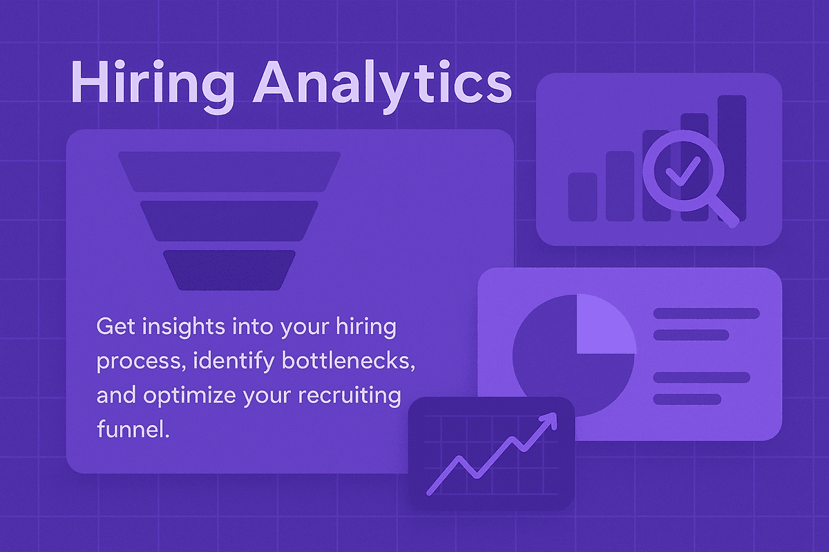Hiring analytics dashboard showing roles overview, candidates list, and analytics charts
