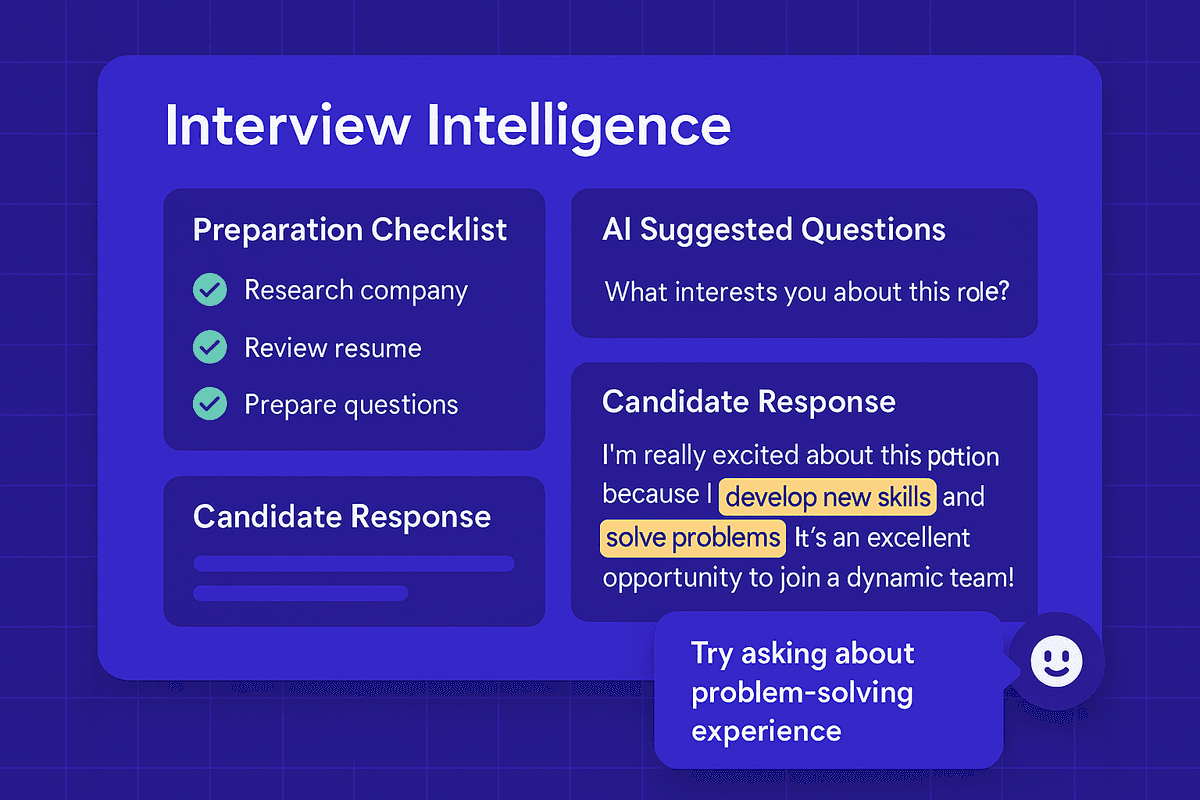 Interview intelligence dashboard showing candidate responses and scores